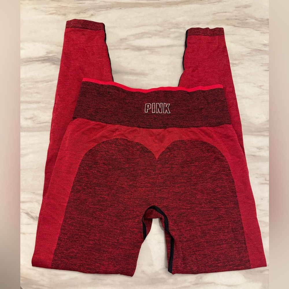 PINK Victoria's Secret Red Leggings Seamless Stretch Like-New - Picture 1 of 8